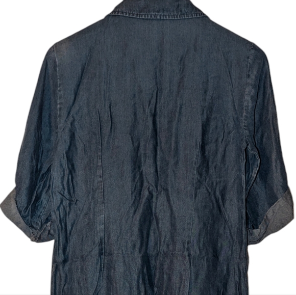 Neiman Marcus Lace Up Pull Tab Sleeve Tencel Collared Denim Chambray Mini Dress - Picture 6 of 8